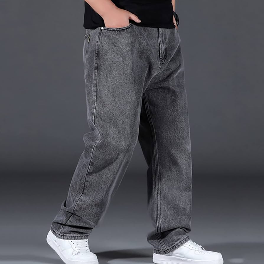 Men’s Premium Grey Textured Denim Jeans – Relaxed Straight Fit
