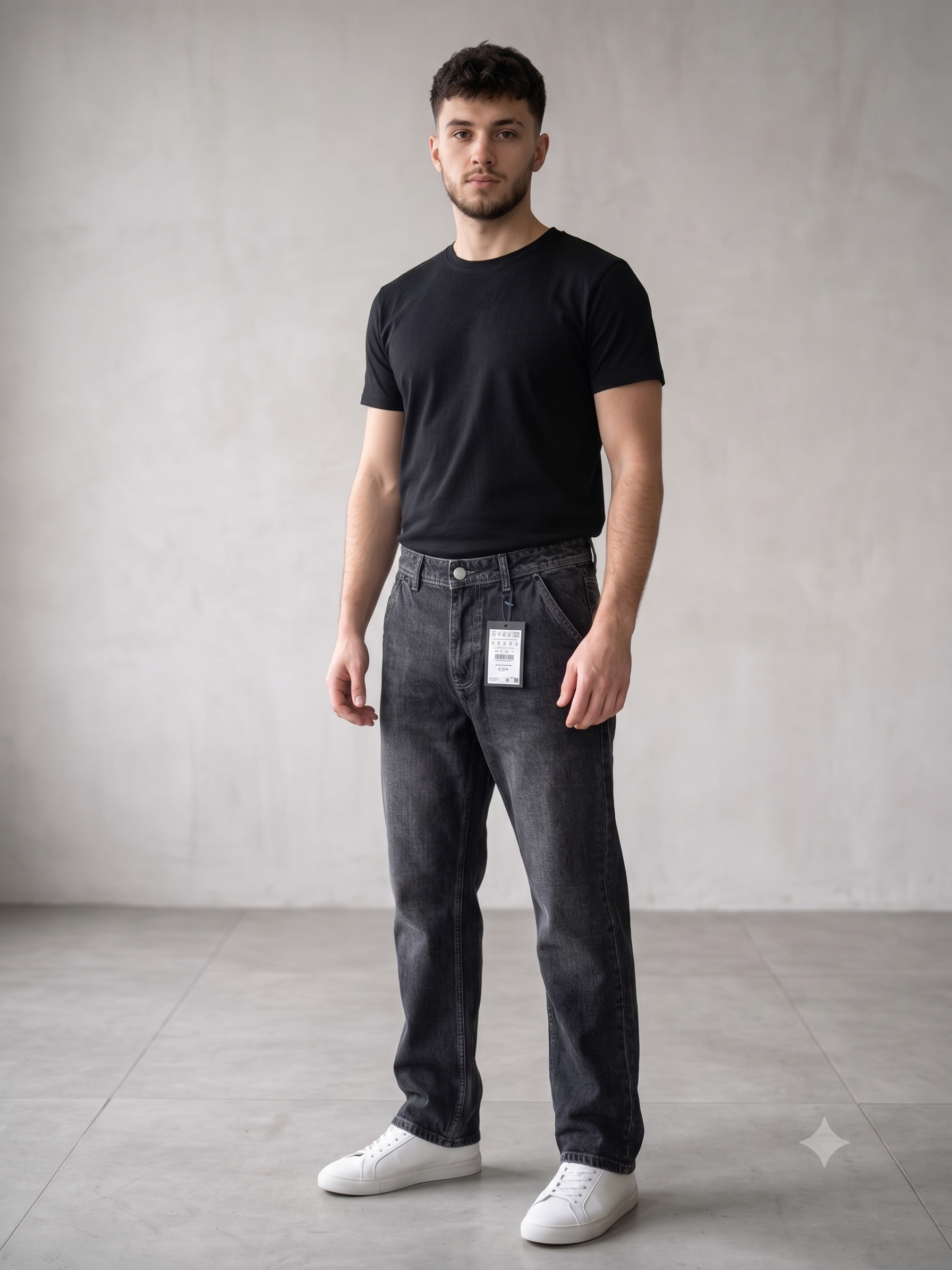 Dark Wash Carpenter-Style Jeans (Dark Grey/Black)