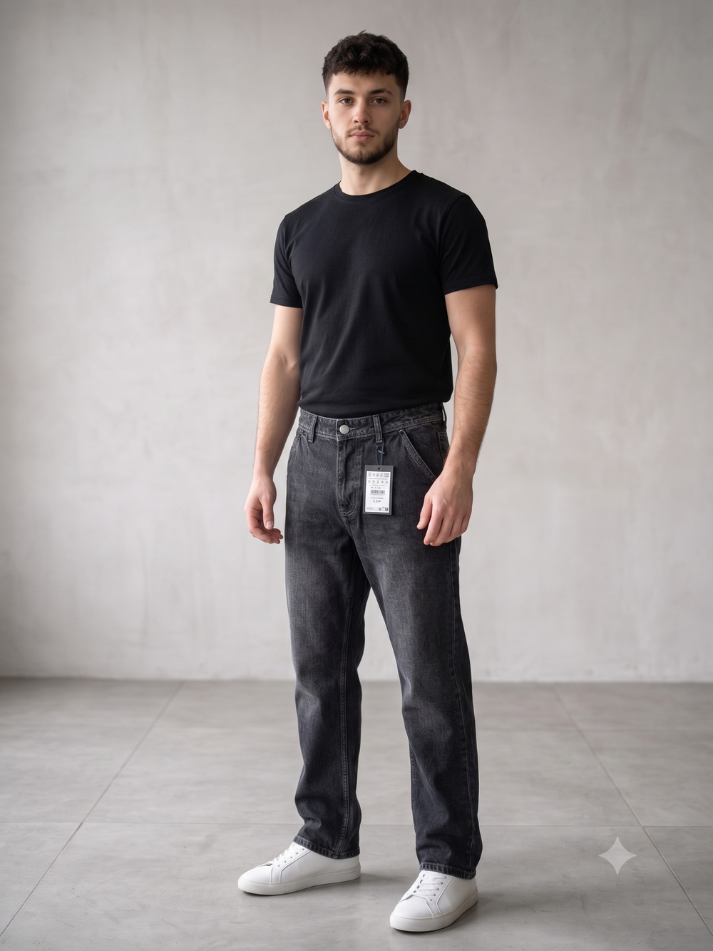 Dark Wash Carpenter-Style Jeans (Dark Grey/Black)