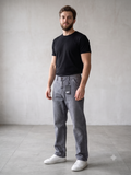 Men’s Premium Grey Textured Denim Jeans – Relaxed Straight Fit