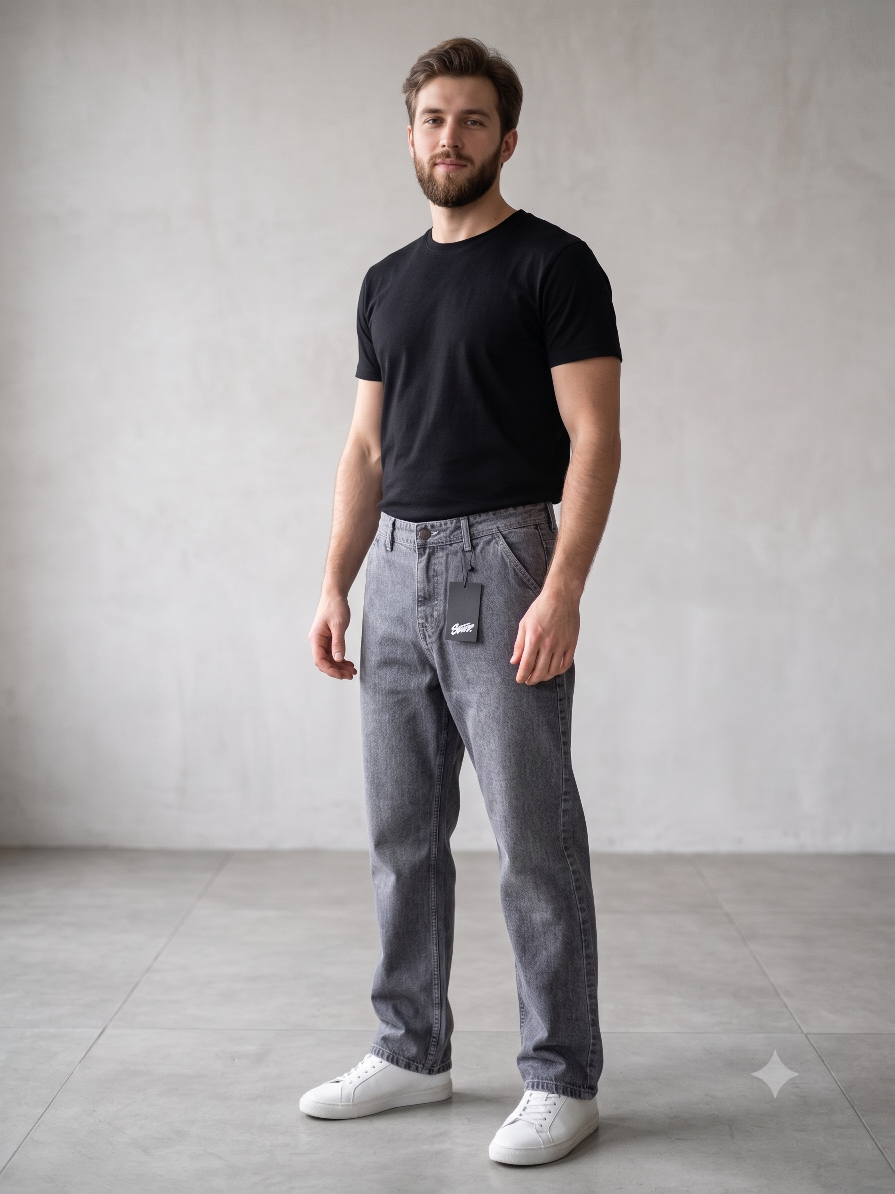 Men’s Premium Grey Textured Denim Jeans – Relaxed Straight Fit