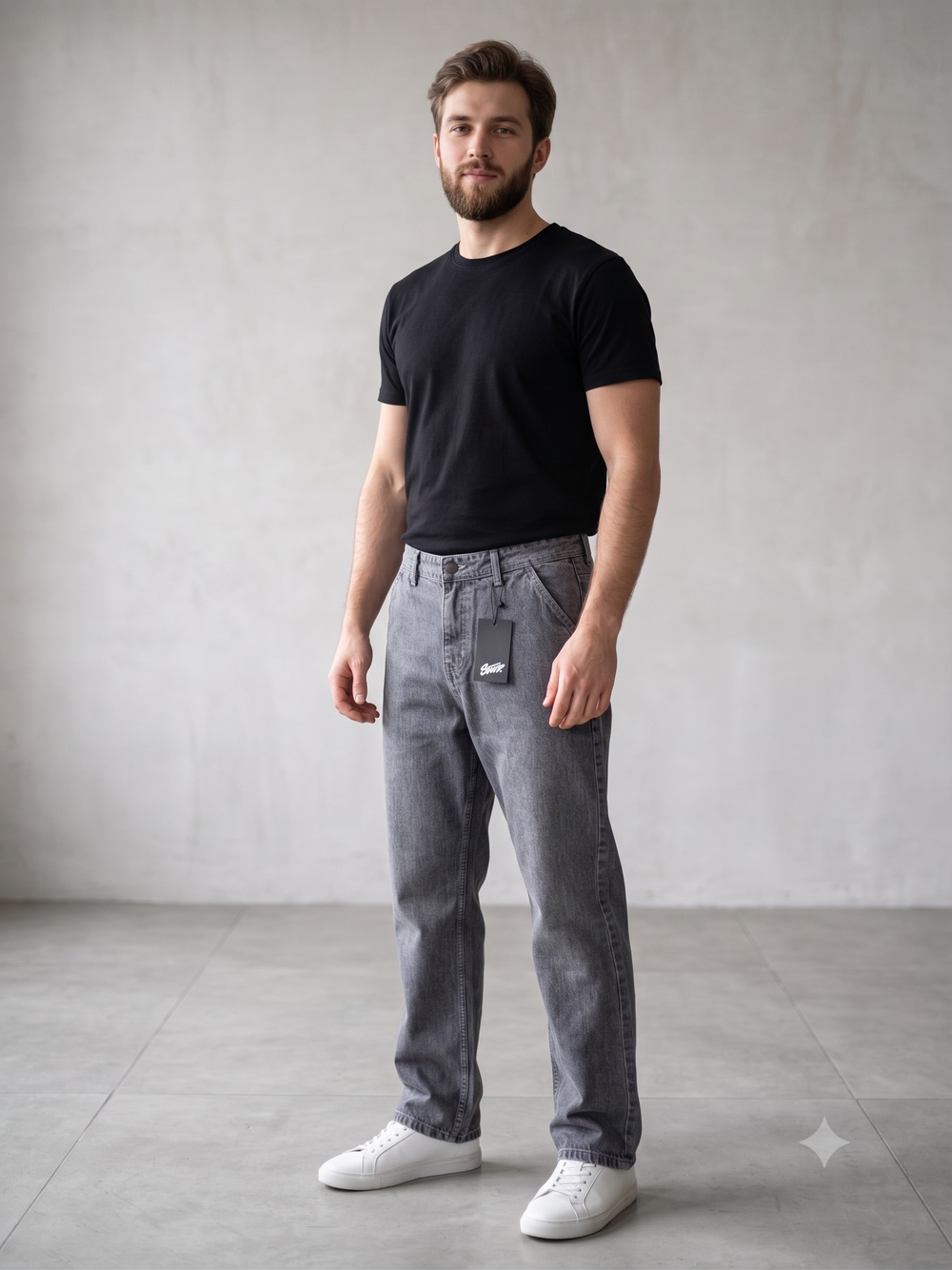 Men’s Premium Grey Textured Denim Jeans – Relaxed Straight Fit