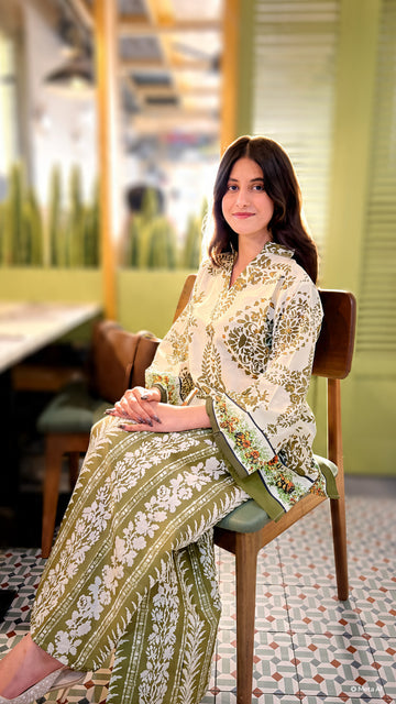 Olive Ethnic Block Print Lawn Co-ord Set