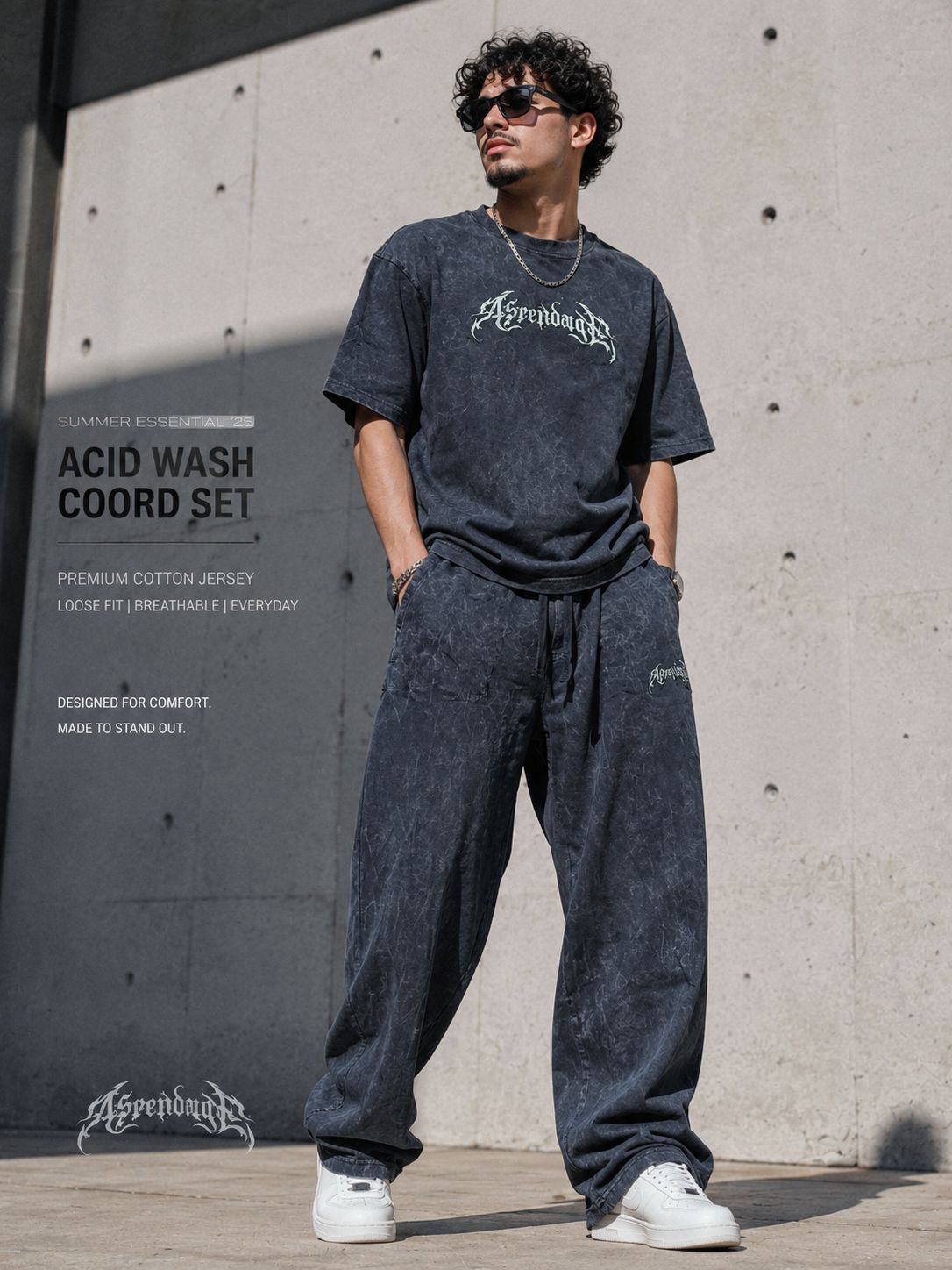 Gothic Acid Wash Boxy Tee & Trouser Set