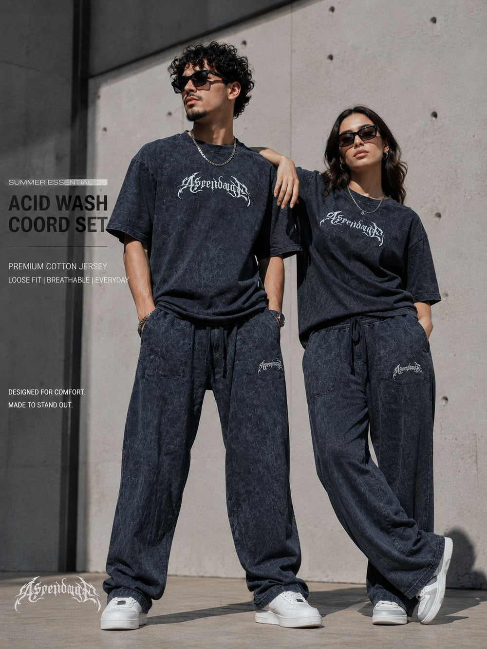 Gothic Acid Wash Boxy Tee & Trouser Set