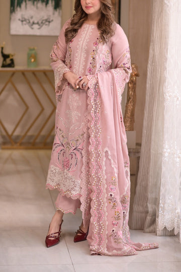 Unstitched Luxury Embroidered Lawn suit 3 Piece D-1021